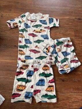 Kids Car Print Pajama Set Cream with Red Blue Green Cars 3t pants 4t short set